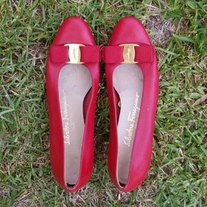 Red Ferragamo flats size 6 1/2 AA